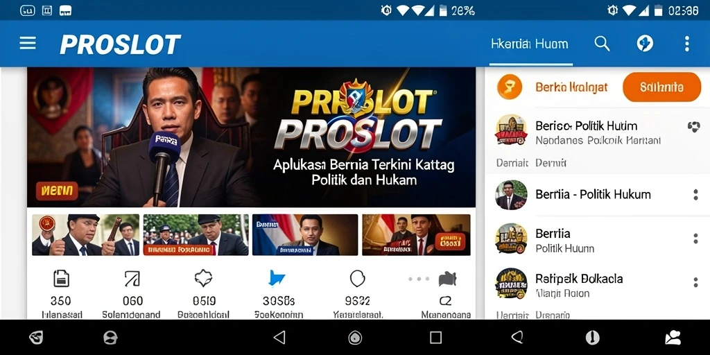 Tampilan antarmuka utama aplikasi PROSLOT untuk berita politik dan hukum.