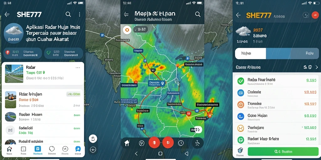 Antarmuka utama SHE777 menampilkan radar hujan interaktif.